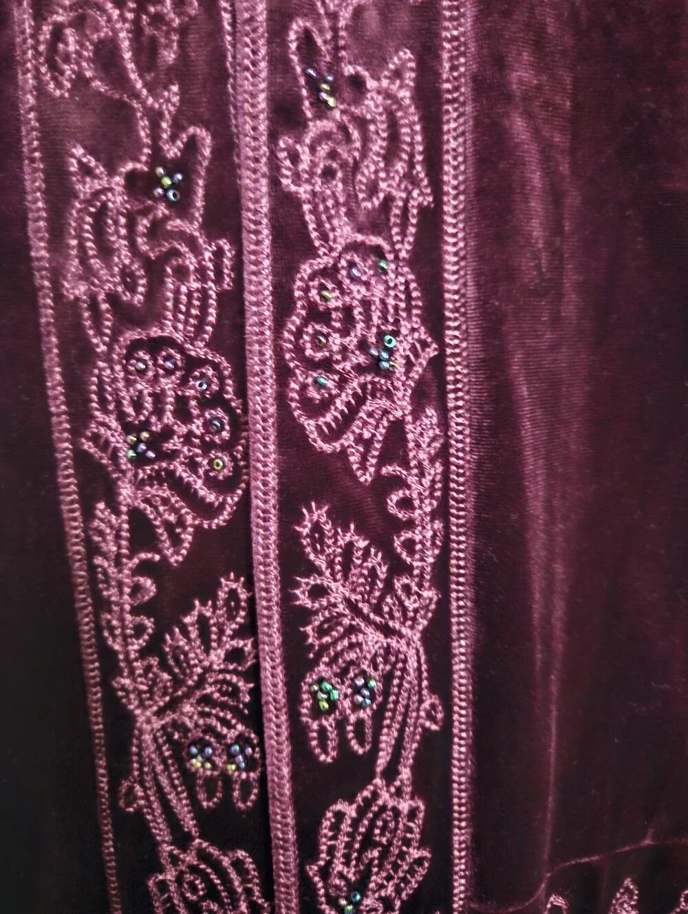 COLDWATER CREEK Deep Plum Velvet Embroidered Beaded Open Jacket | SZ 14 - Picture 5 of 11